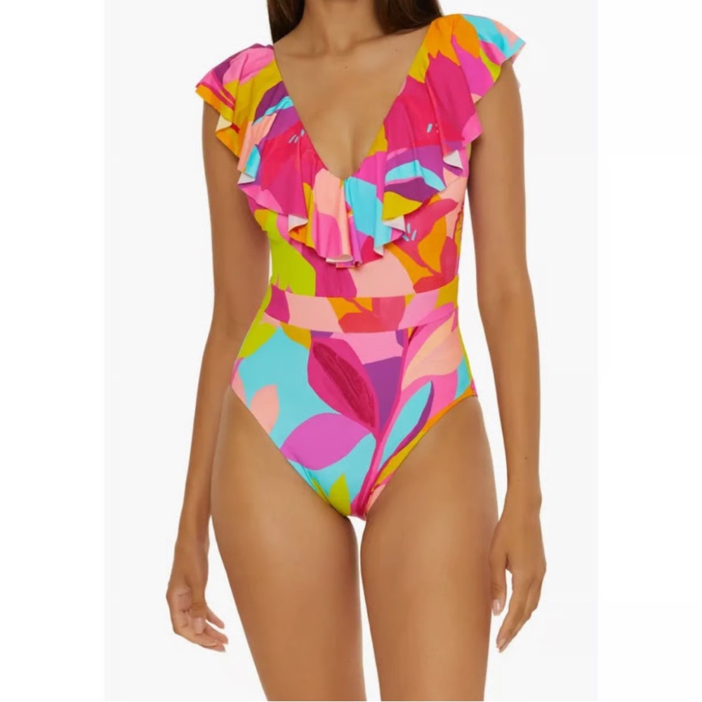 Trina Turk - NWT women’s Lilleth multicolor floral ruffle One Piece Swimsuit 10